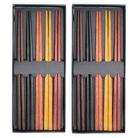 Japanese Chopsticks Holder - Set of 2 Boxes(10 Pairs)- Multicolored Reusable Japanese Style Sushi Chopsticks Natural Wooden Unique Family Pack Gift Set