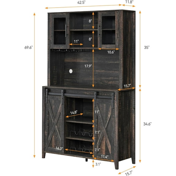 Seasonal Sale Black 70-Inch Farmhouse Bar Wine Cabinet with Sliding Barn Doors, Ample Storage Space, Wine & Glass Racks - Versatile Coffee, Liquor, and Kitchen Cabinet for Dining Room and Home Bar