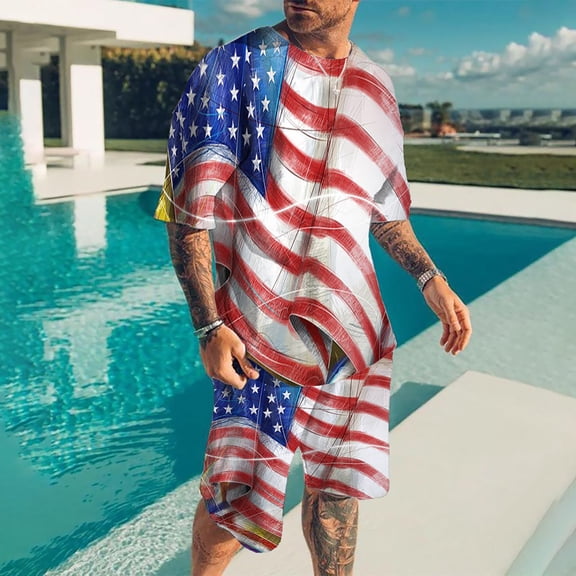 Vedolay Set For Men Casual Summer Mens Casual Short Sleeves Outfits Summer Tracksuit T Shirt Shorts Set,Blue 3XL