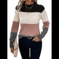 thumbnail image 1 of Suéteres de Bloque de Color para Mujer, Blusas de Larga con Cuello Alto, Suéter de Punto Holgado. Rosa L, 1 of 7