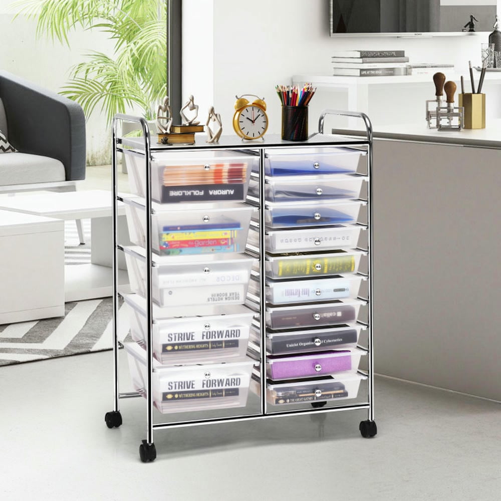 Spaco 15 Drawers Rolling Storage Cart Organizer-clear, Craft Organizers and Storage, Multipurpose Organizer Cart for Home, Office, School