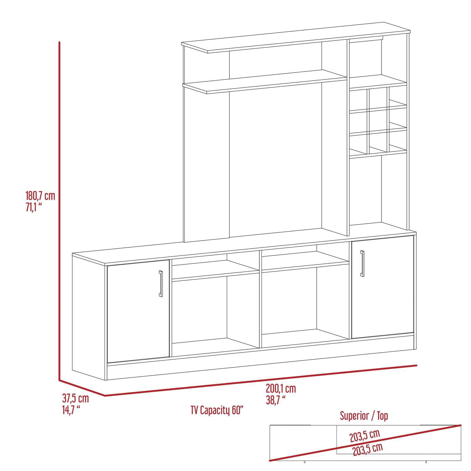 FM FURNITURE Vibrant Entertainment Center For TV?s up 78", Double Doors Cabinet, Storage Spaces, Six External Shelves
