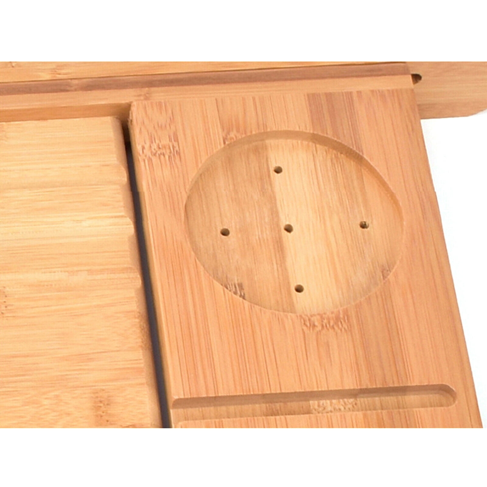 Futchoy Bamboo Bathtub Tray Caddy Non Slip Strechable Expendable Bath Tray for Tub with Book Wine Pad Tablet Holder Bathroom Reading Organizer Tray Soap Organizer Rack Shelf