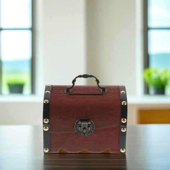 Masteelf Wooden Treasure Chest with Lock for Kids Light Brown Creative Design Large Capacity 6x4x3 Inches