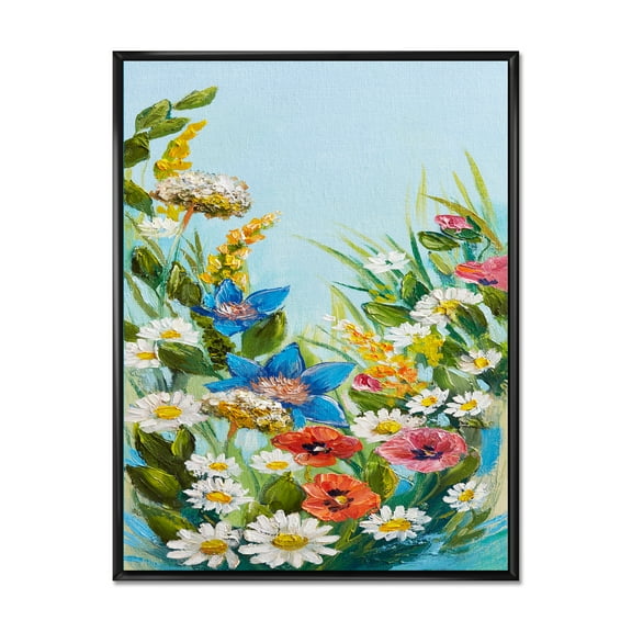 Designart 'Still Life Of Colorful Wildflowers With Leaves I' Traditional Framed Canvas Wall Art Print