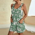 thumbnail image 2 of Womens Linen Jumpsuits Shorts Pocketed Floral Print Knotted Strap Summer Plus Size One Piece Short Rompers S-3X (M, Green 02), 2 of 5