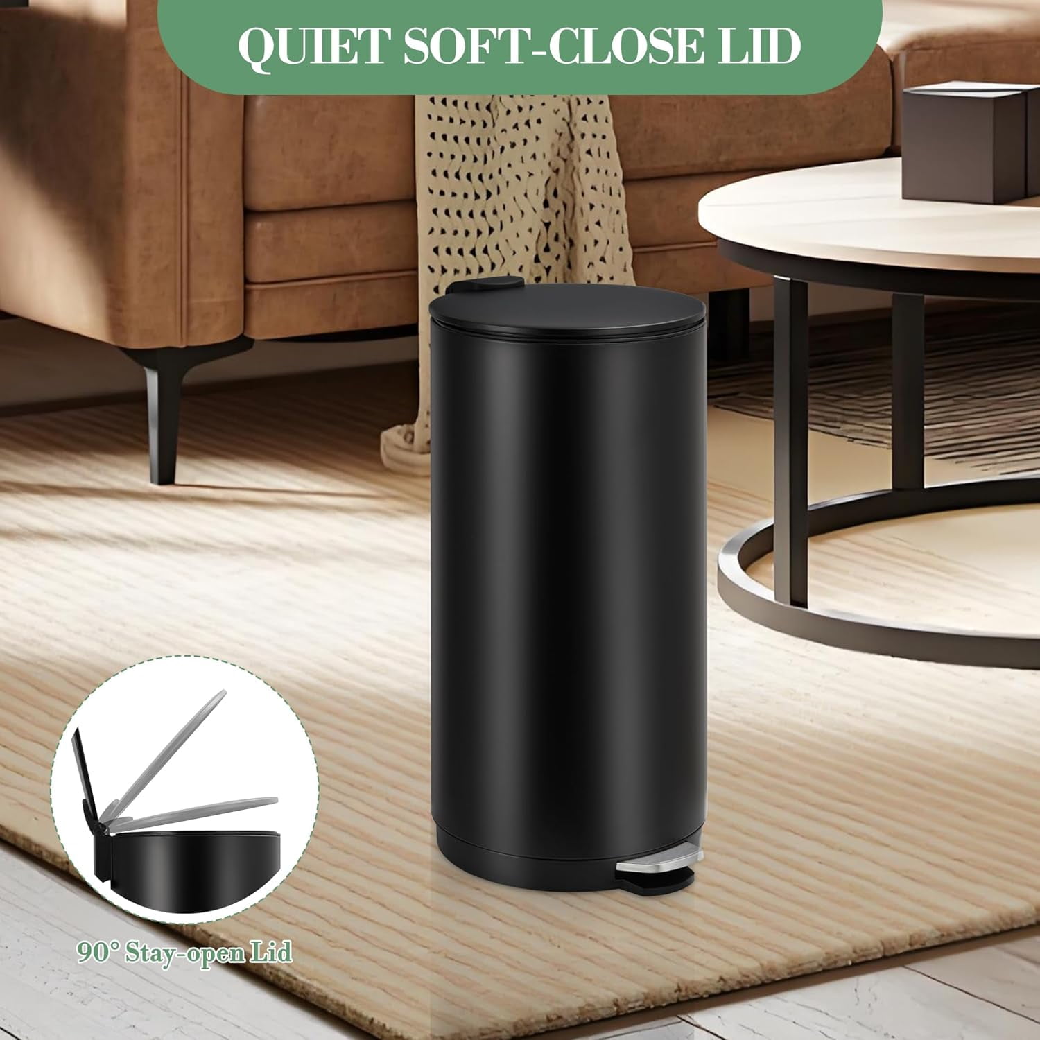 Home Kitchen 8 Gallon (30L) Step Trash Can, Round Bathroom Garbage Can with Lid and Foot Pedal, Kitchen Garbage Bin with Removable Inner Bucket for Home Bedroom Office