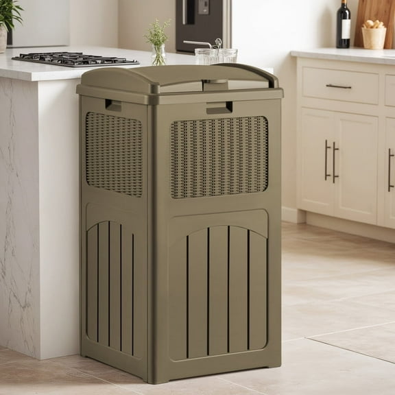 Homall Homes 36 Gallon Trash Can Plastic Kitchen Trash Can,Brown