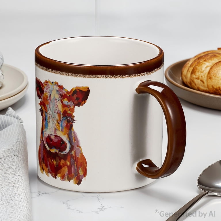 Mainstays Farm Cow Sculpted Stoneware Mug, 19.27 Ounces, White