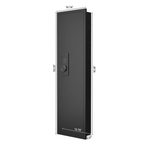 53.00×15.70×5.00 Inch Fingerprint Touch Panel In-Wall Safe, Hidden Design with Adjustable Shelves, All-Steel Anti-Pry Wall Mount Gun Safe for Firearms Valuables Home Use Black