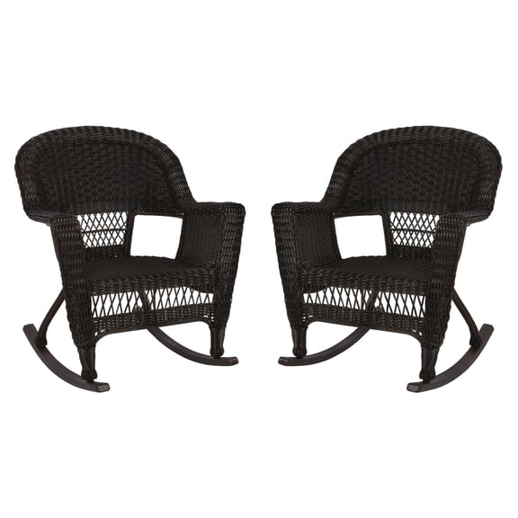 Pemberly Row Wicker Rocker Chair in Black (Set of 2)