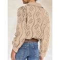 thumbnail image 2 of Womens Long Puff Sleeve Blouse V Neck Buttons Hollow Out Lace Embroidered Blouses Shirts  L, 2 of 8