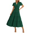 thumbnail image 1 of Vestido PRETTYGARDEN para mujer, midi, casual, cuello en V, verano, con bolsillos, 1 of 9