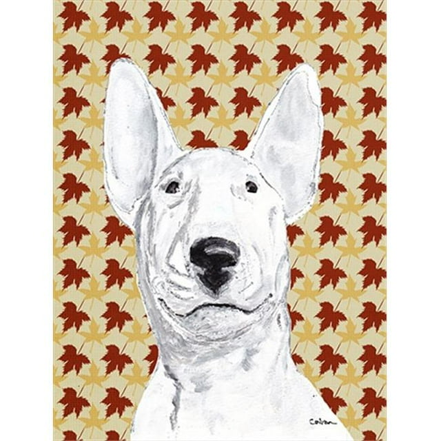 Carolines Treasures SC9548CHF Bull Terrier Fall Leaves Flag Canvas House Size