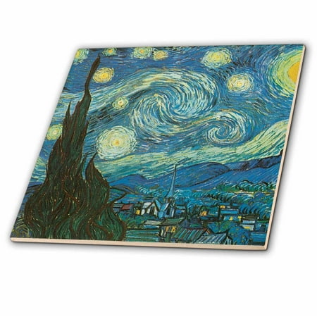 Geometric Vintage Tie - 3dRose Starry Night by Van Gogh vintage - Ceramic Tile, 12-inch