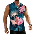 thumbnail image 4 of longantii Shirts for Men Hawaiian Style Relaxed Fit Button Down Tshirts Comfort Sleeveless Blouses with Pockets 2026 Summer New Tropical Printed Beach Floral Shirts Pink XXL, 4 of 7