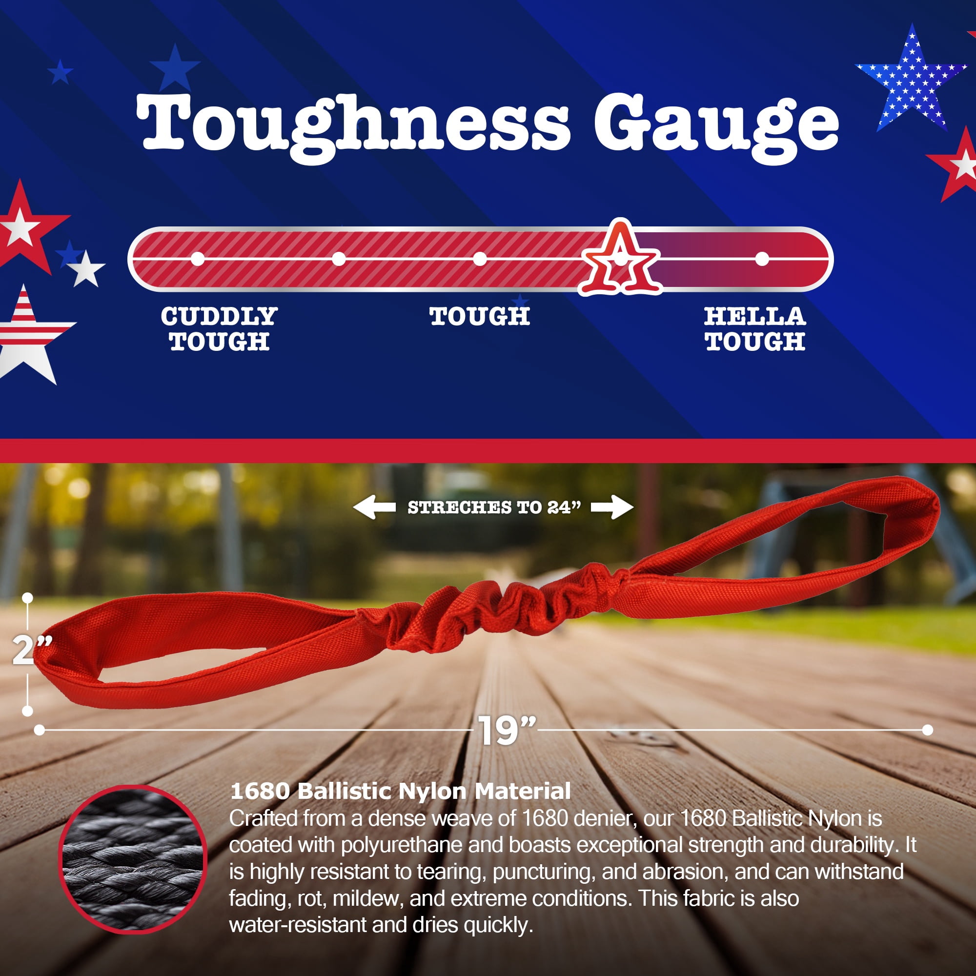 American Dog Double Bungee Tug – Durable Tug Dog Toy Made in USA from Pet-Safe, Machine-Washable 1680 Nylon Ballistic Material for Bonding, Play Time, Mental Stimulation, Exercise, Training, & More