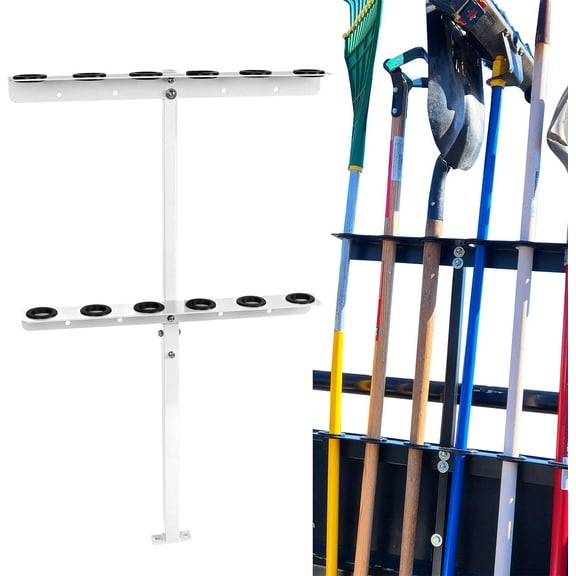 Cabtherlyn Landscape Hand Tool Rack for Truck Trailer, Vertical Hand Rack for Landscaping, Garage or Shed Walls Holds, 6 Tools for Shovels,Rakes,Hoes WHITE