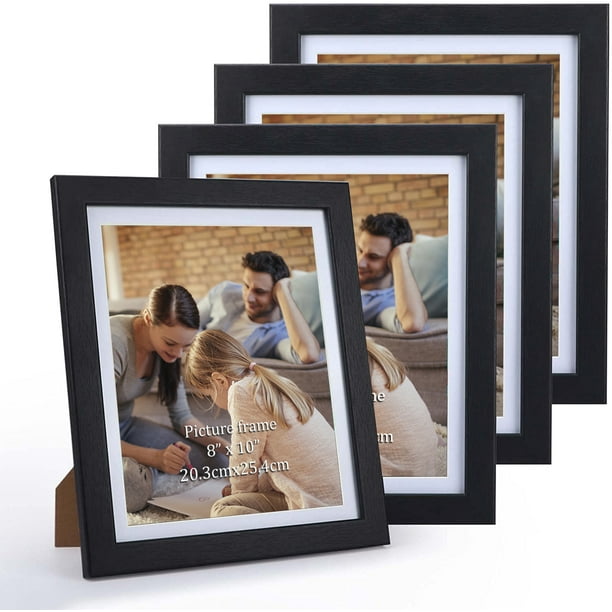 RLAVBL 8x10 Picture Frame Set of 4, Black Photo Frames Matted to 8x10 Photo or 9x11 Without Mat
