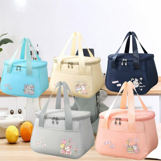 Bolsa de almuerzo grande aislante con refrigeración de arroz - Bolsa impermeable para comidas de oficina, capacidad 27x18x20,5cm, poliéster y aluminio (azul, gris, rosa, azul marino, beige)