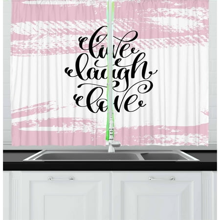 6377 Yupoong Brushed 6 Panel (Live Laugh Love Curtains 2 Panels Set, Abstract Pink Toned Brush Strokes Backdrop with Hand Lettering Quote, Window Drapes for Living Room Bedroom, 55W X 39L Inches, Blush Black White,)