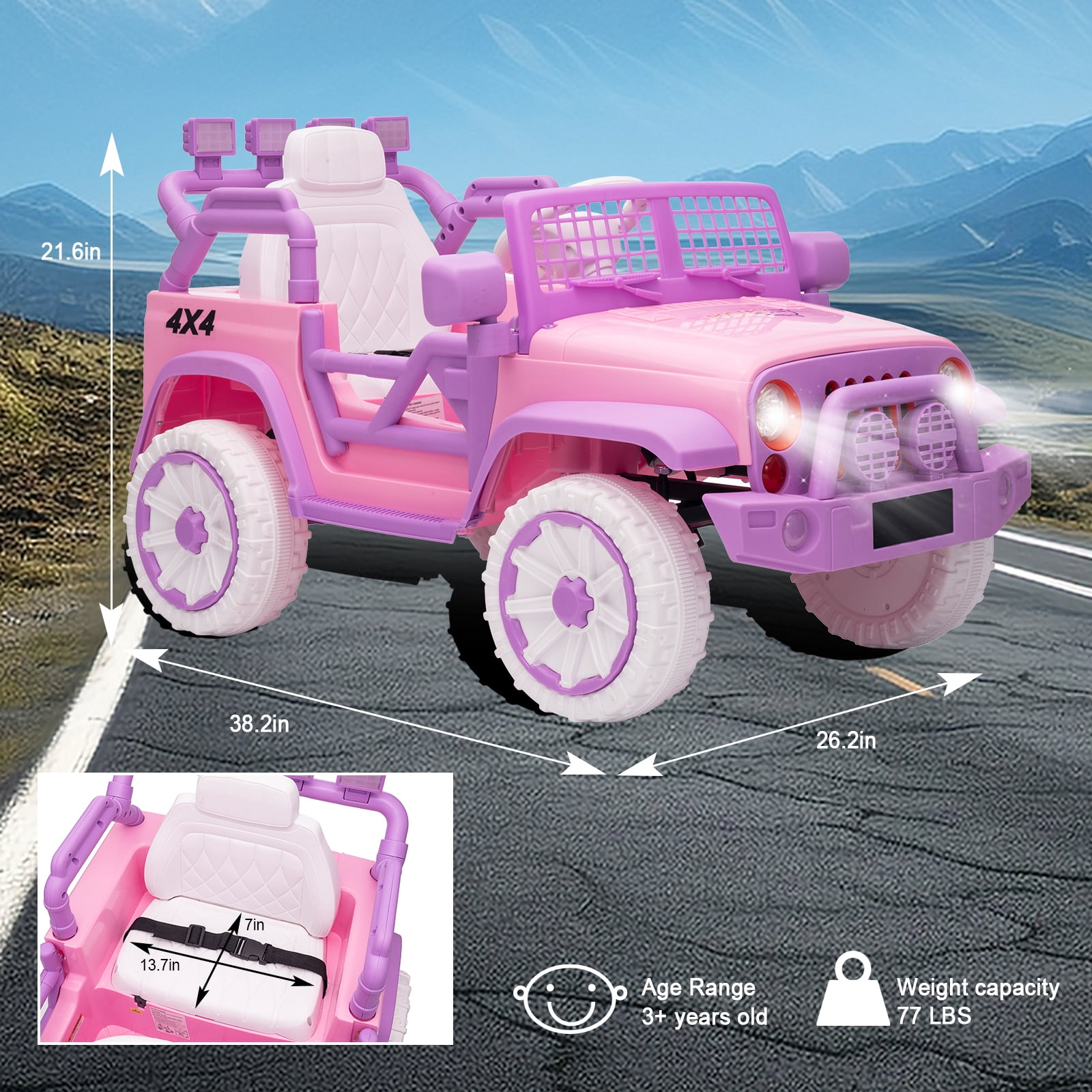 FINITO 1 Seater Battery Powered UTV, Ride on Toys for Toddlers Boys Girls, 12V Ride On Car with Parental Remote Control, Kids Electric Vehicle with Music Bluetooth, Purple