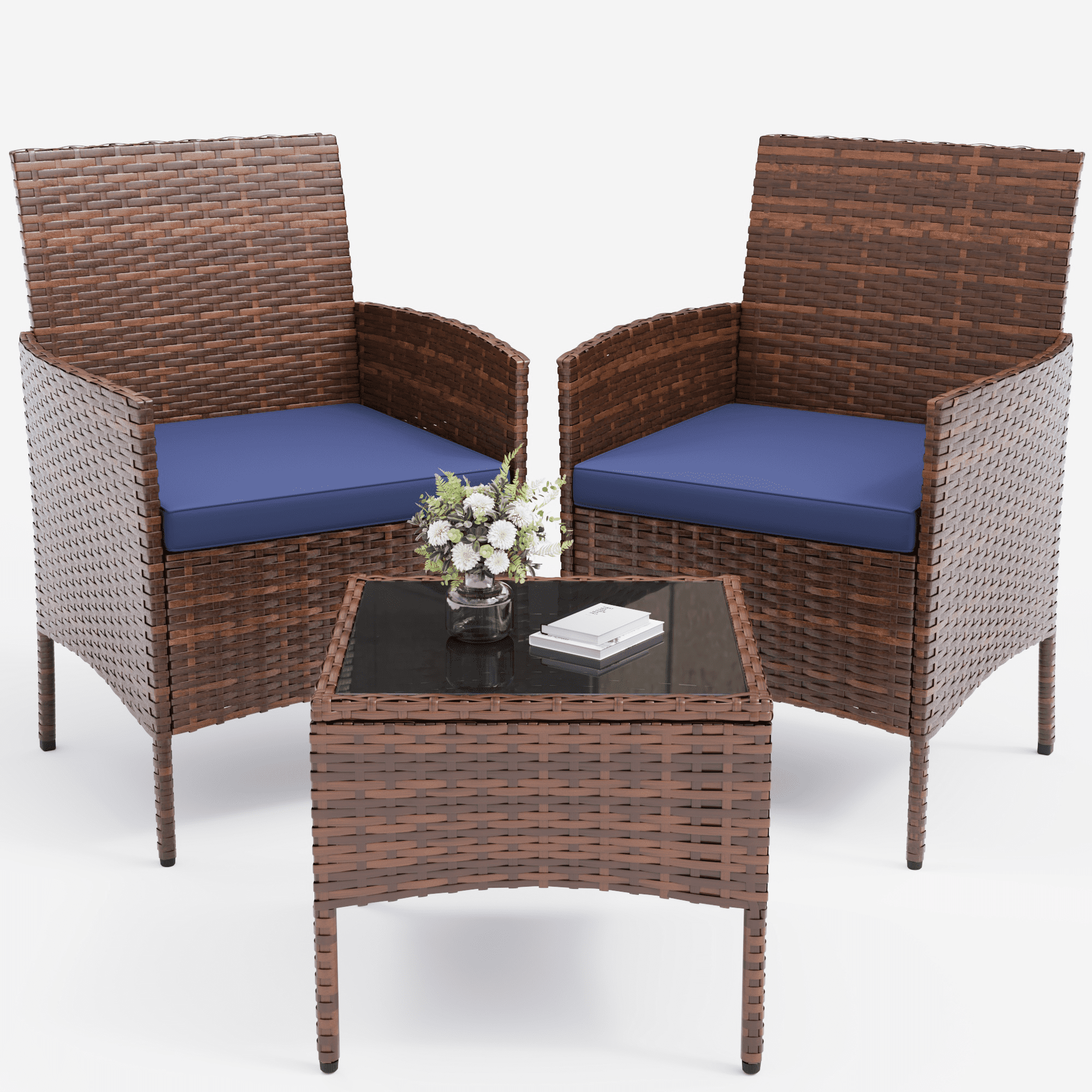 MRUAKA Patio Furniture Set 3 Pieces Porch Furniture Outdoor Wicker Patio Conversation Furniture Set for Backyard,Porch,Garden,Poolside and Balcony(Blue)