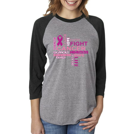 Pink Breast Cancer Awareness Womens 3/4 Raglan (Best Women Street Fights)