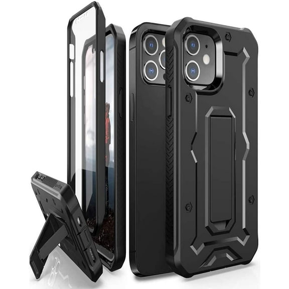 ArmadilloTek Vanguard Case Compatible with iPhone 12 / iPhone 12 Pro (6.1 inches) Military Grade Full-Body Rugged with Built-in Screen Protector and Kickstand - Black