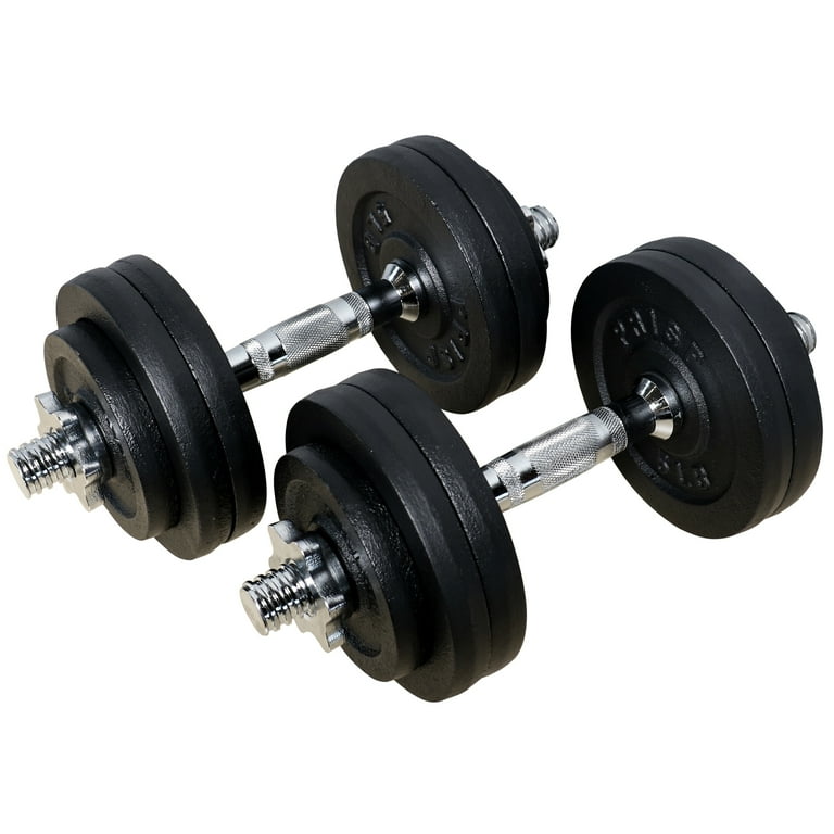 PRISP Adjustable Weight Dumbbells Set Includes 2 Bars Cast Iron Plates and Threaded Collars