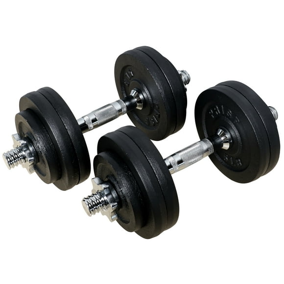 PRISP Adjustable Weight Dumbbells Set - Includes 2 Bars, Cast Iron Plates and Threaded Collars