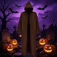 thumbnail image 2 of UTSJKR Mens Hooded Wizard Robe Cloak, Drawstring Neck Mid‑Long Outer Coat, Open Front Loose Robe for Medieval Cosplay Halloween Party Dress‑Up Outfit Coffee XXL, 2 of 5