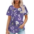 thumbnail image 1 of Hauts d'Été à Manches Courtes Femme Mode 2024 Blouses Plissées Chic Décontractées Col Rond T-Shirts de Couleur Unie (XX-Grand, Violet 03), 1 of 6