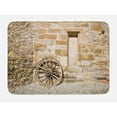 thumbnail image 1 of Barn Wood Wagon Wheel Bath Mat, Ancient Rural Facade with Old Wheel Traditional Country House, Non-Slip Plush Mat Bathroom Kitchen Laundry Room Decor, 29.5 X 17.5 Inches, Brown Pale Brown, Ambesonne, 1 of 2