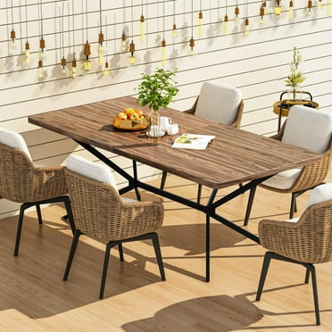 furlinkhm 70.8'' Large Kitchen Dining Room Table for 6-8, Rectangular Wooden Kitchen Table, Dining Table with X-Shaped Metal Frame, Suit for Kitchen Dining Room Restaurant(Rustic Brown)
