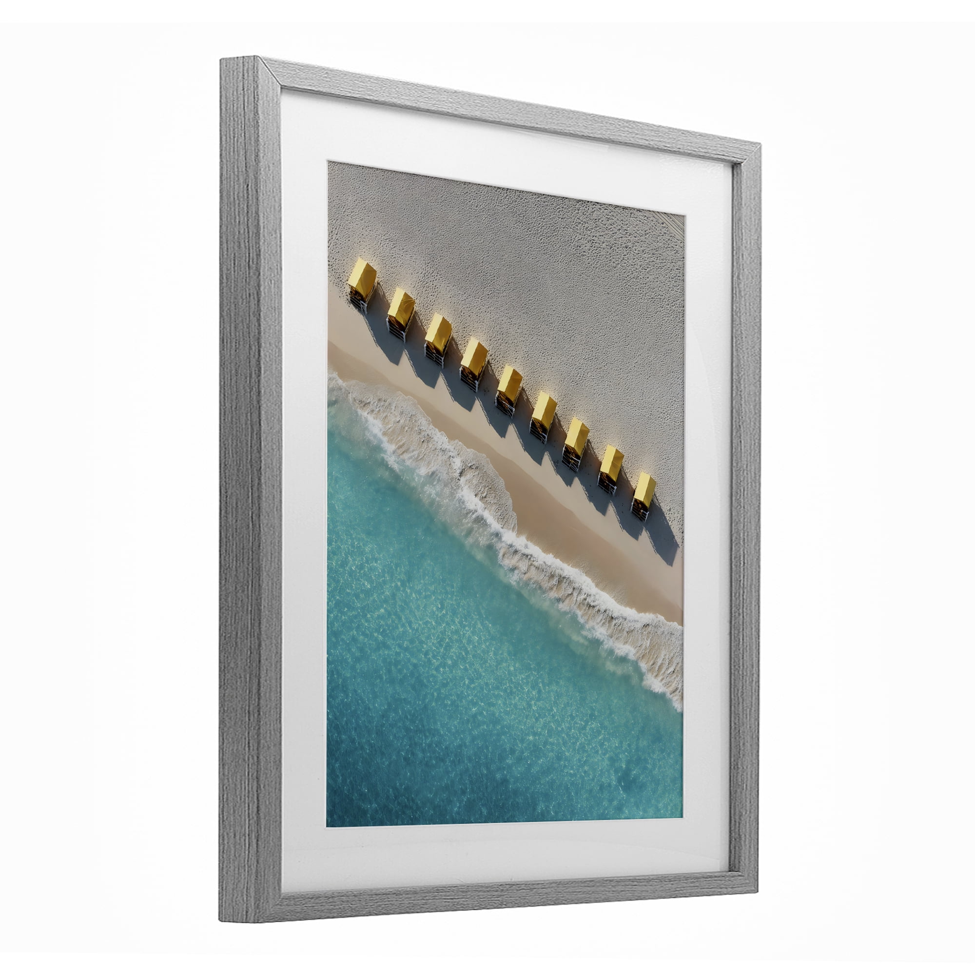 Stupell Industries Yellow Cabanas Along Shore Gray Framed Print Under Glass, design by Franklyn Gregory