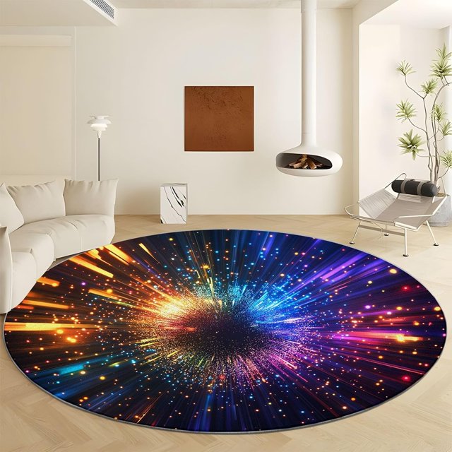 Round Rug 8ft Abstract Colorful Rays Area Rug Indoor Circle Rug Washable Rug Modern Print Rug Non Slip Carpet for Living Room Dining Room Bedroom Entryway Office Decor