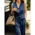 thumbnail image 3 of Women Office 2 Piece Outfits V Neck Crop Vest Blazer and Wide Leg Suit Pants Sets, 3 of 6