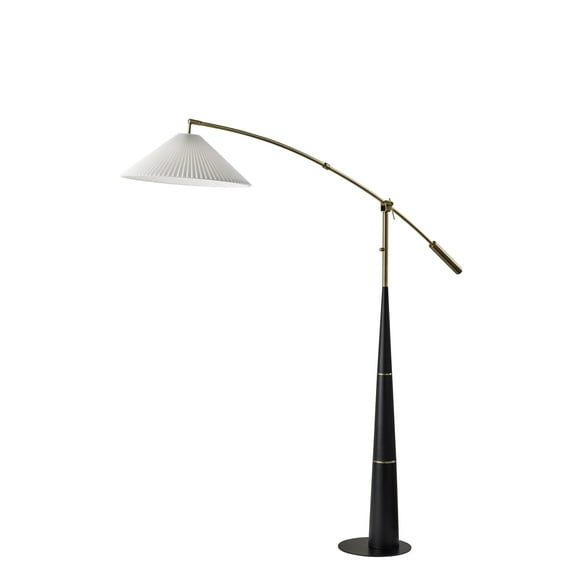 Adesso Leroy 87" Adjustable Height Black & Antique Brass Arc Floor Lamp with Pleated Shade