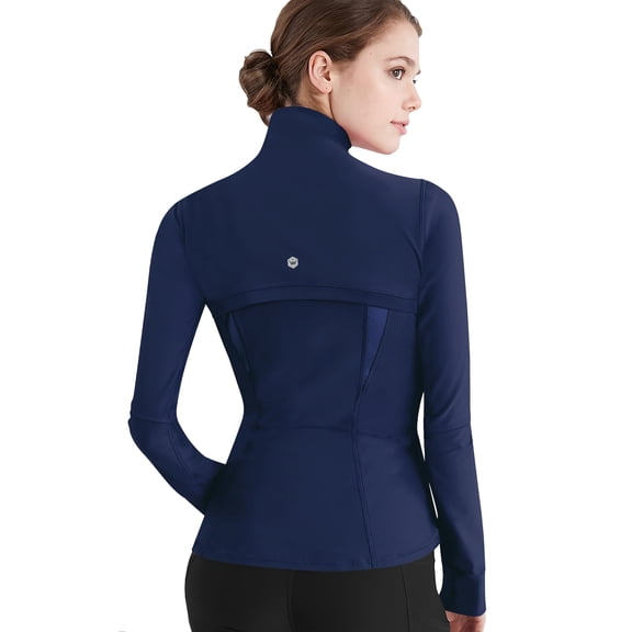 Made by Johnny Women's Running Shirt Full Zip Workout Track Jacket with Thumb Holes L BALTIC_BLUE