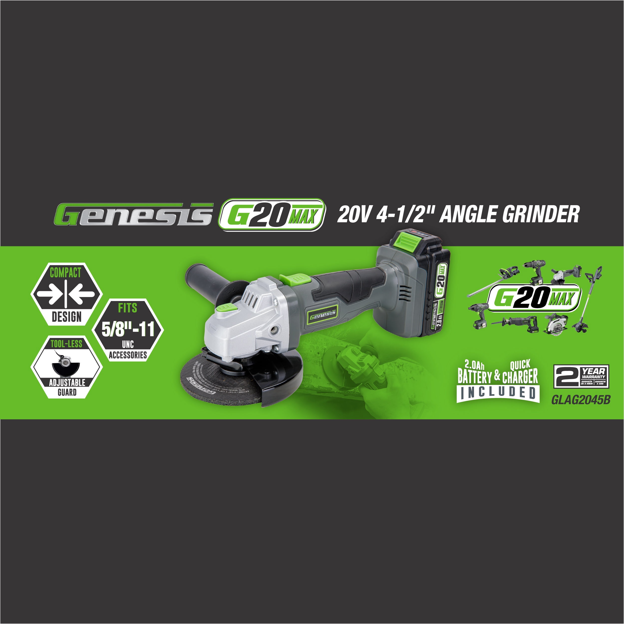 20V 4-1/2 in. Cordless Angle Grinder with Grinding Wheel,  Battery and Charger