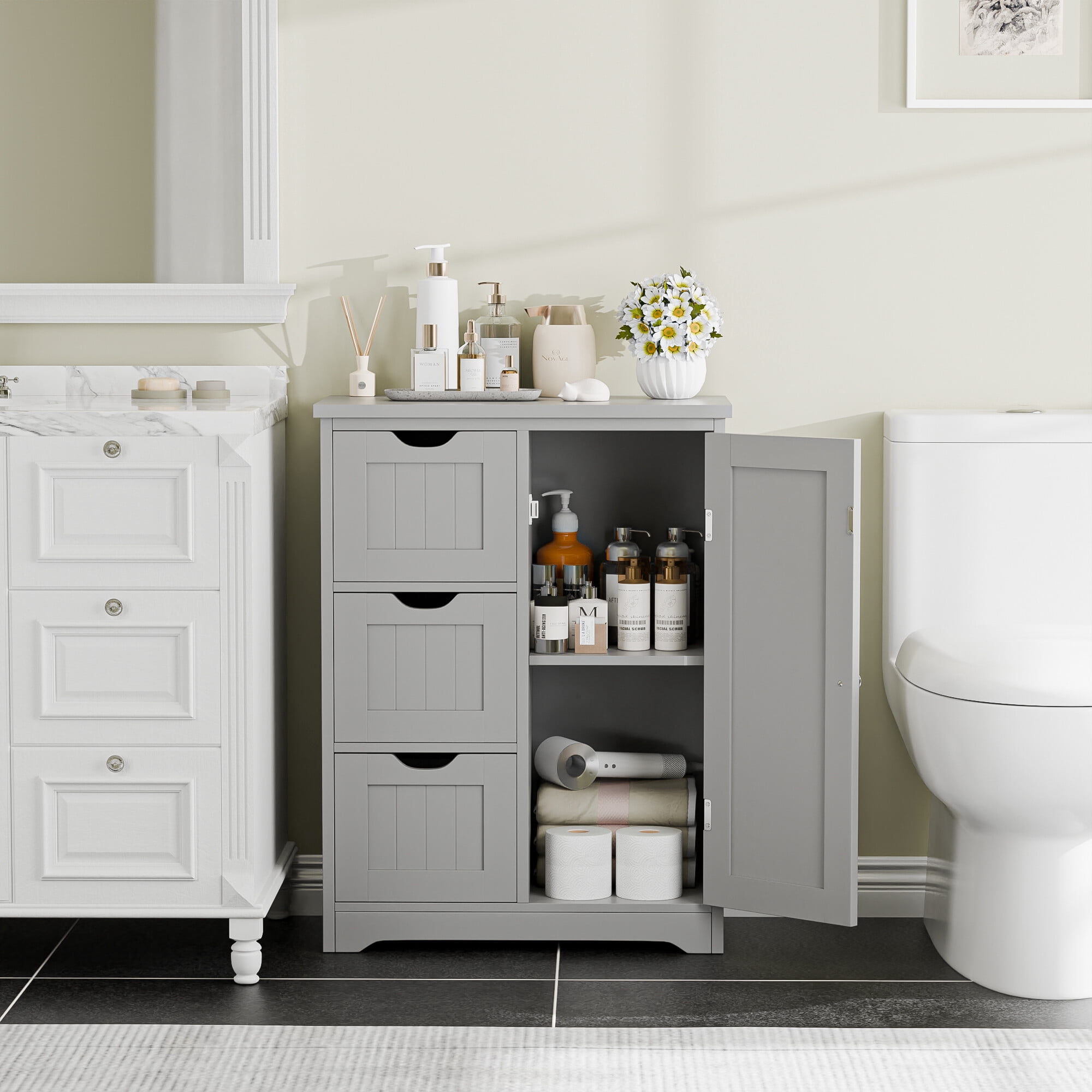 ZENSTYLE Bathroom Cabinet 3 Drawers Storage Organizer Floor Cupboard Home Decor Gray