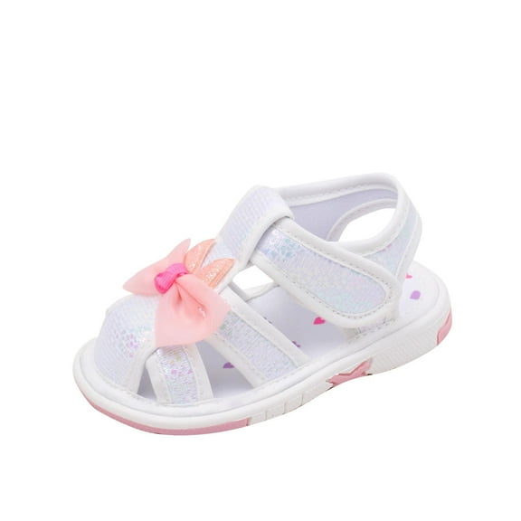 Xfvqtps Baby Girls Sandals Shiny Bling Bowknot Lightweight Cute Princess Sweet Soft PU Infant Walking Shoes Summer Casual Comfortable Breathable Toddler Sandals Non Slip Called Shoes White