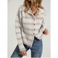 thumbnail image 6 of Women Waist Cinched Long Sleeve Stripe Knitted Cardigan Gray XL, 6 of 8