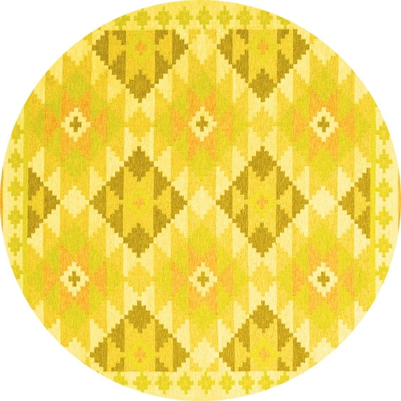 Ahgly Company Machine Washable Indoor Round Southwestern Yellow Country Area Rugs, 7' Round