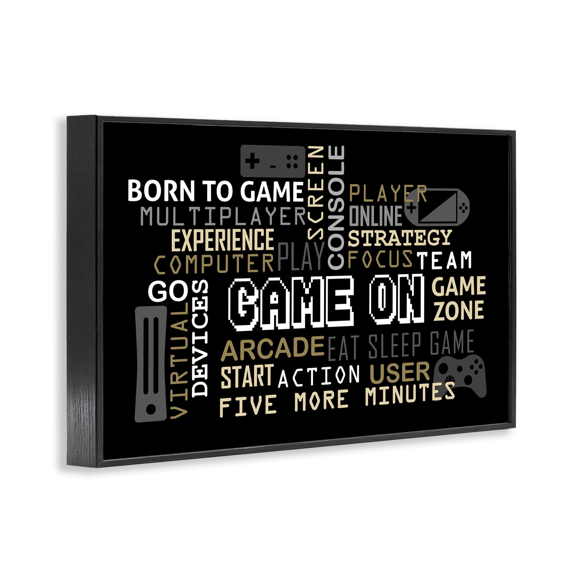 Stupell Industries Game On Gamer Typography Black Framed Giclee Art, design by Kim Allen