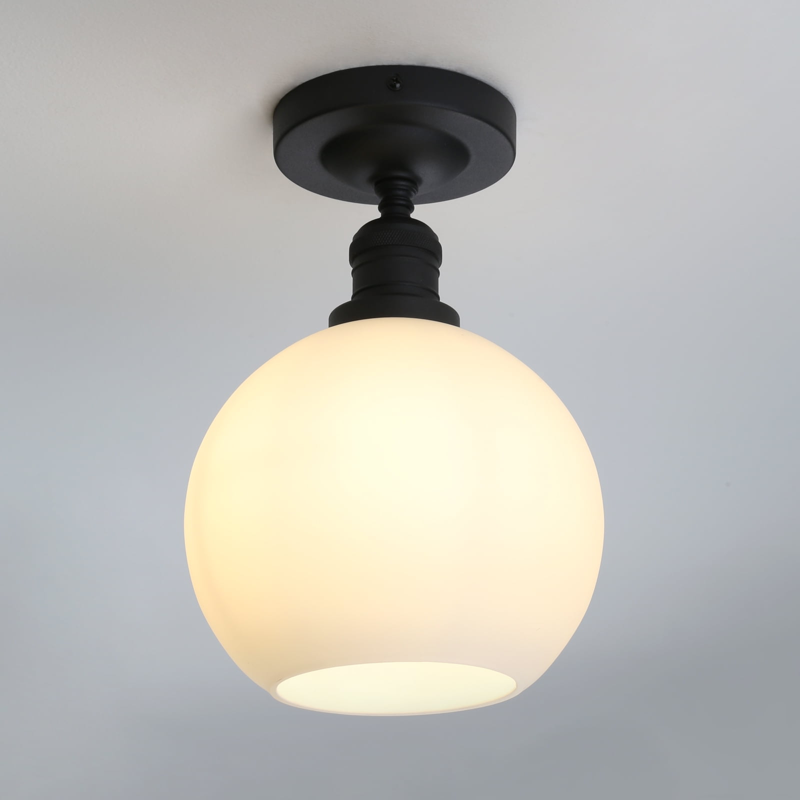 1-Light Ceiling Light, Industrial Globe Cream Glass Shade Close to Ceiling Light for Kitchen Island