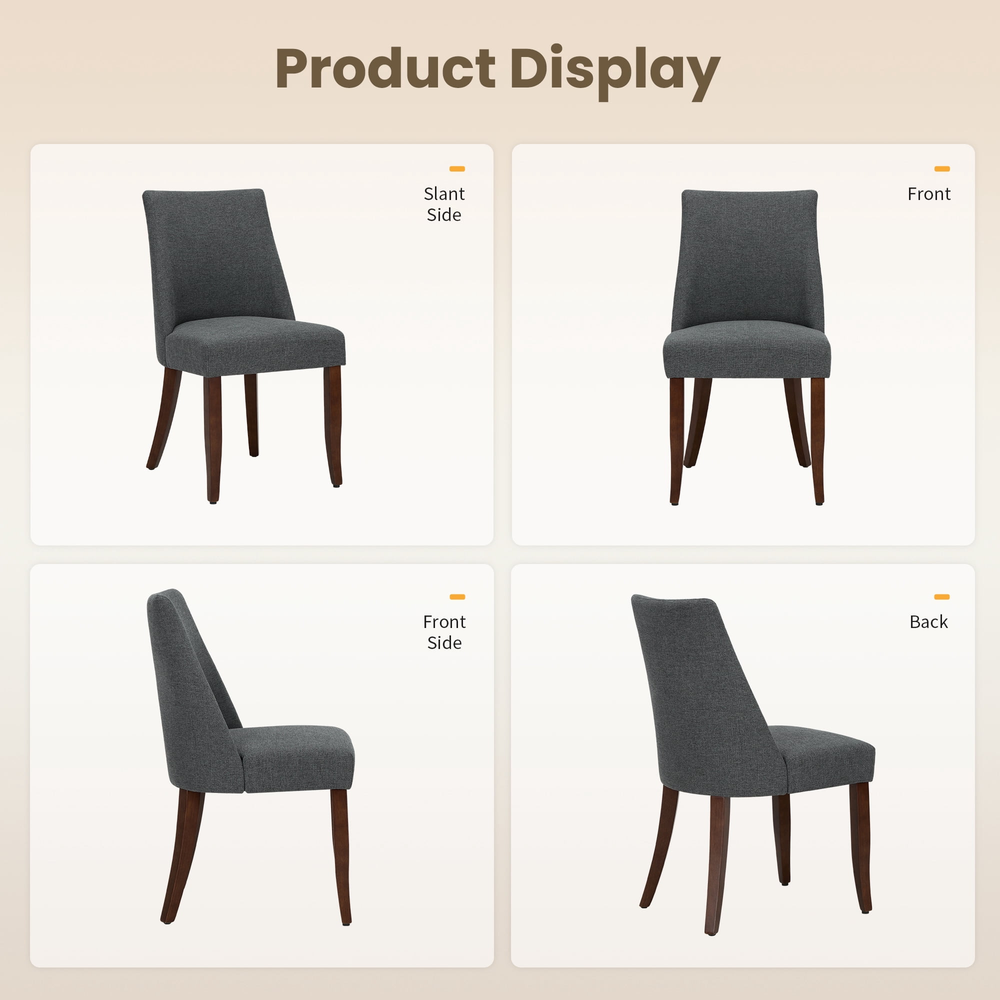 EOP Upholstered Dining Chairs Set of 4, Mid Century Modern Fabric Side Chairs with Solid Wood Legs, Comfortable Kitchen & Dining Room Chairs for Home, Restaurant Use, Dark Gray