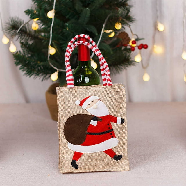 Bolsas de lino para regalo navideño | Bolsas reutilizables para dulces navideños | Papel de regalo de tela ecológico para Nochebuena y celebraciones