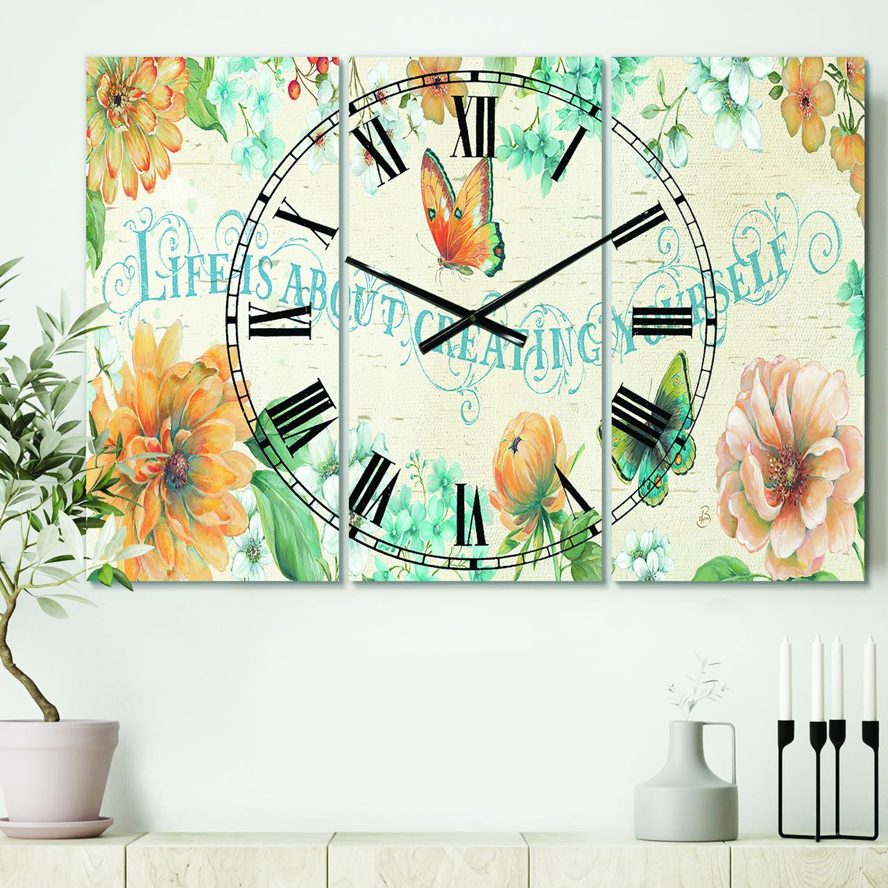Designart 'Butterfly Bloom lovely Quote' Farmhouse Wall Clock